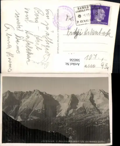 566556,Foto Ak Jägerkar- u. Praxmarkarspitze v. Hafelekar gesehen b. Scharnitz Praxmar St. Sigmund im Sellrain