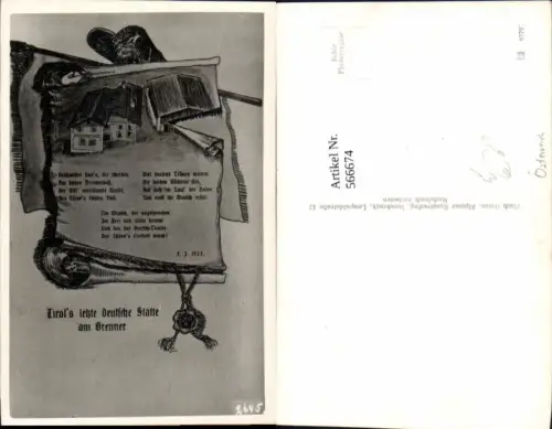 566674,Steinach am Brenner Tirols letzte deutsche Stätte a. Brenner Spruch Text Papierrolle pub Much Heiss 2645