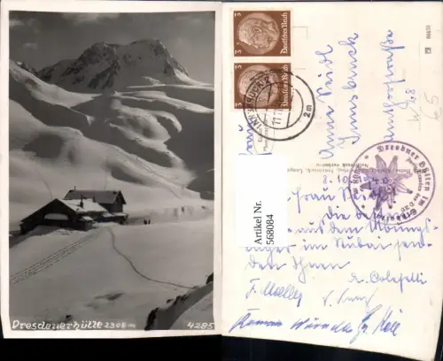 568084,Foto Ak Dresdner Hütte b. Neustift im Stubaital Winteransicht