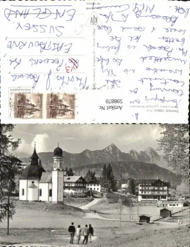 598870,Foto Ak Seefeld i. Tirol Seekirchlein u. Hotel Wetterstein