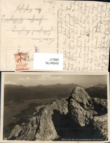 599117,Foto Ak Blick v. d. Karwendelspitze ins Isartal Scharnitz