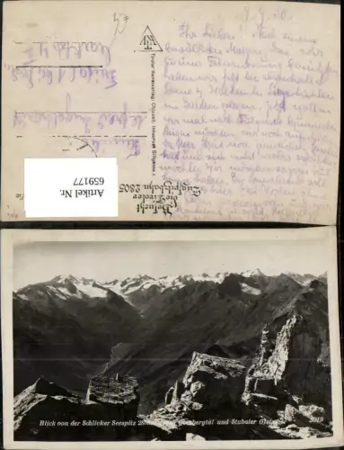 659177,Grinzens Blick v. d. Schlicker Seespitze Oberbergtal u. Stubaier Gletscher