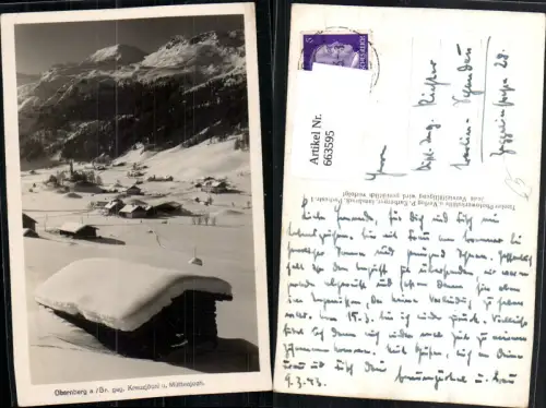 663595,Foto Ak Obernberg a. Brenner geg. Kreuzjöchl Winteransicht