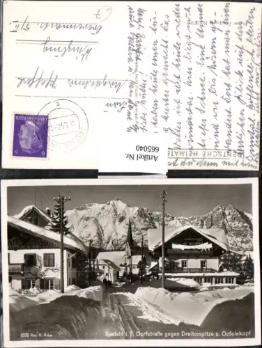 665040,Foto Ak Seefeld in Tirol Dorfstraße geg. Dreitorspitze pub H. Huber 5378