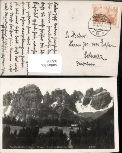 665995,Foto Ak Telfes im Stubai Frohnebenalm Stubai m. Kalkkögl Froneben Alm