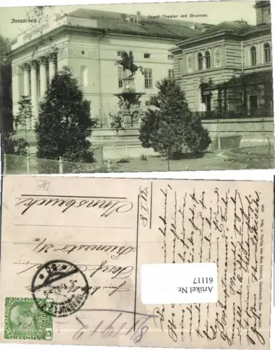 61117,Innsbruck Stadt Theater m. Brunnen 1912