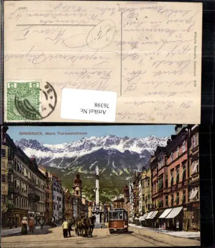 76398,KünstlerAk. Innsbruck Maria Theresienstrasse Ansicht m. Strassenbahn Verkehr
