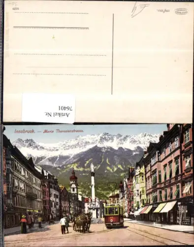 76401,KünstlerAk. Innsbruck Maria Theresienstrasse Ansicht m. Strassenbahn Verkehr