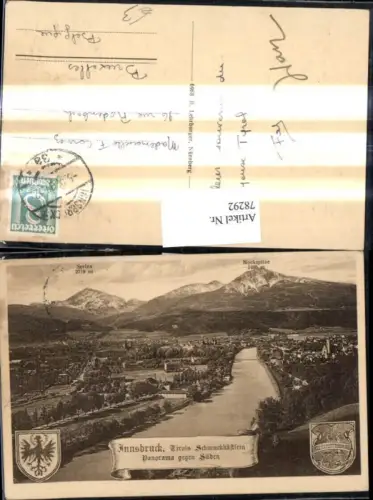 78292,Innsbruck Panorama geg. Süden Wappen Gipfelkarte