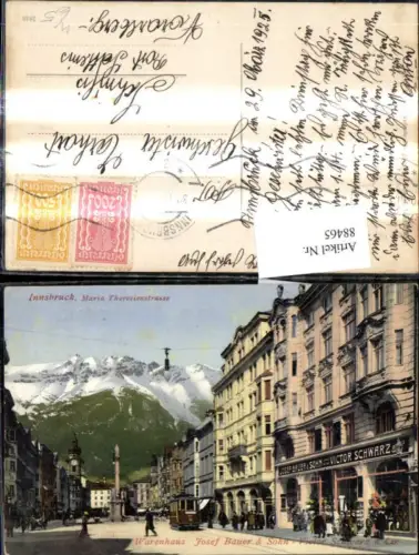 88465,Innsbruck Maria Theresienstrasse Strassenbahn Geschäft Josef Bauer e Sohn Victor Schwarz