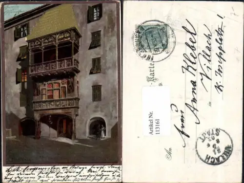 113161,Zieher Präge Litho Innsbruck Goldenes Dachl M. Zeno Diemer signiert