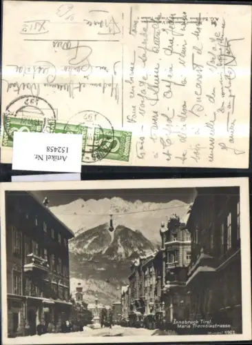 152458,Innsbruck Maria Theresienstrasse Winteransicht m. Personen 1927 Bahnpost Zug 197 Salzburg Innsbruck