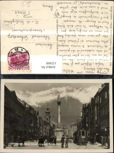 152468,Innsbruck Maria Theresienstrasse Annensäule Strassenbahn Linie 1 Kutsche Personen 1932