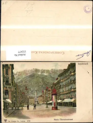 152477,Innsbruck Litho Maria Theresienstrasse Annensäule Litfaßsäule Personen pub Dr Trenkler Co 17785