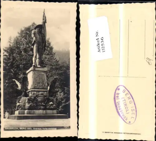 152536,Innsbruck Berg Isel Andreas Hofer Denkmal Statue Passepartout Präge Ak