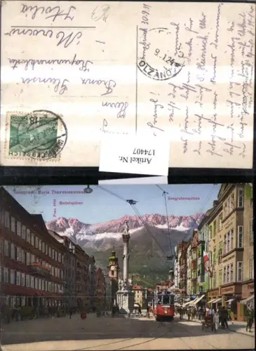 174407,Innsbruck Maria Theresienstraße Straßenansicht Straßenbahn Berg Isel Nummer 40 Sattelspitzen Seegrubenspitzen
