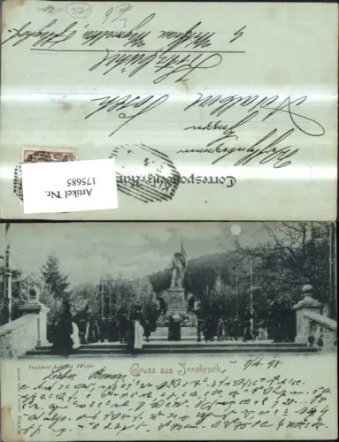 175685,Innsbruck Litho Denkmal Andreas Hofer Statue m. Personen b. Mondschein