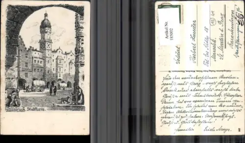 185002,Innsbruck Stadtturm Bleistiftzeichnung Radierung