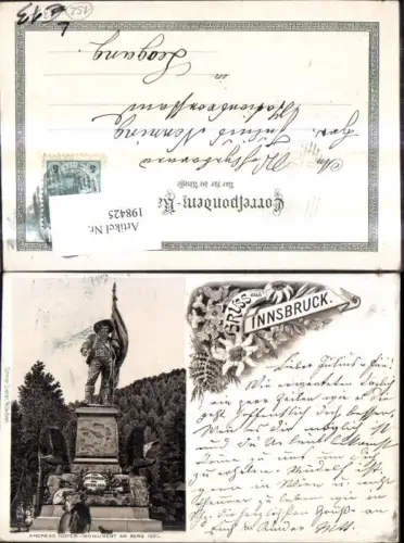 198425,Innsbruck Litho Andreas Hofer Monument a. Berg Isel