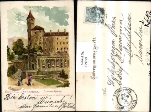 199279,Litho AK Künstler W. Sandemann Gruß aus Innsbruck Schloss Amras