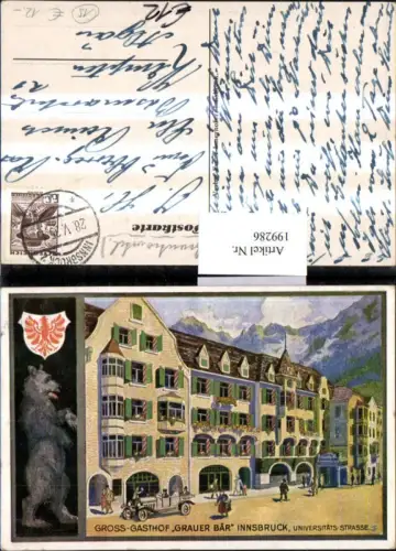 199286,Innsbruck Gross-Gasthof Grauer Bär Universitäts-Straße Wappen Bär
