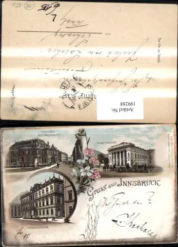199288,Litho AK Gruß aus Innsbruck Stadtsäle m. Universität Stadttheater Ferdinandeum Mehrbildkarte