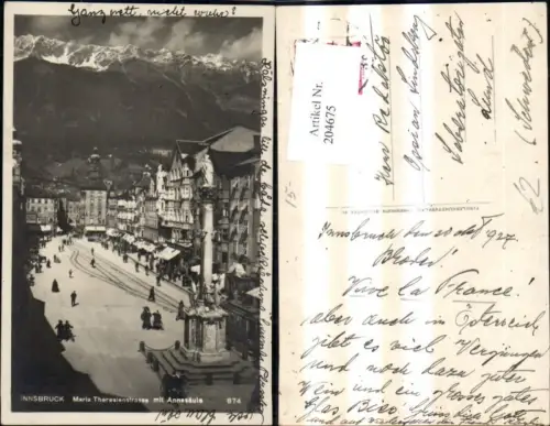 204675,Innsbruck Maria Theresienstrasse m. Annasäule Säule Strassenbahn Personen