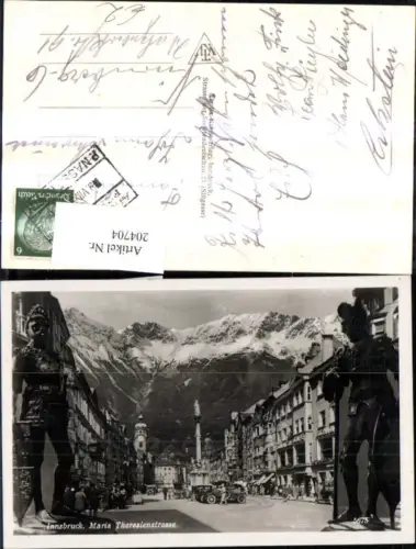 204704,Innsbruck Maria Theresienstraße Automobil Annasäule Ritterstatuen i. Vordergrund