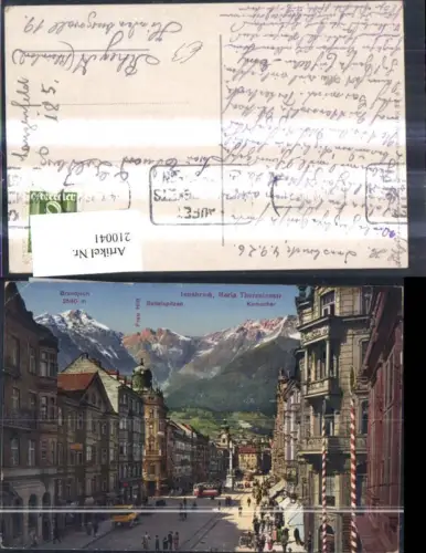 210041,Innsbruck Maria Theresienstrasse m. Annasäule Personen Strassenbahn Gipfelkarte