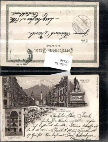 230646,Litho AK Grß aus Innsbruck Andreas Hofer-Denkmal Goldenes Dachl Maria Thereisenstraße Mehrbildkarte