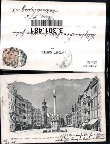 273488,Innsbruck Maria Theresien-Straße Straßenansicht m. Anna-Säule Geschäfte Bergkulisse