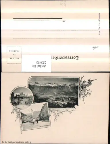 273493,Litho AK Innsbruck Totale Bergkulisse Triumphbogen Theresienstraße Mehrbildkarte pub C. A. Czichna 3561/e