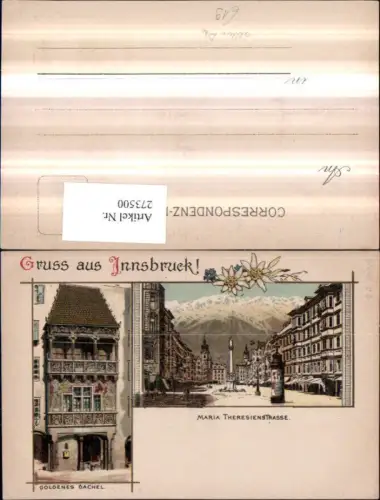 273500,Seltene Litho AK Innsbruck Maria Theresienstraße Litfaßsäule Goldenes Dachl Mehrbildkarte