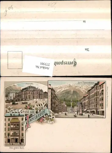 273501,Litho AK Innsbruck Stadtsäle Goldenes Dachl Maria Theresienstraße Litfaßsäule Mehrbildkarte