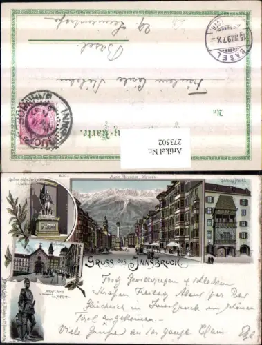 273502,Litho AK Innsbruck Maria-Theresia-Straße Goldenes Dachl Hofkirche Andreas-Hofer-Denkmal Mehrbildkarte