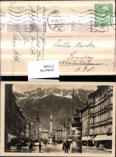273509,Innsbruck Maria-Theresienstraße Straßenansicht Litfaßsäule Anna-Säule Geschäfte Bergkulisse