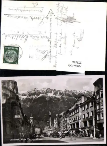 273516,Innsbruck Maria Theresienstraße Straßenansicht Anna-Säule Geschäfte Bergkulisse
