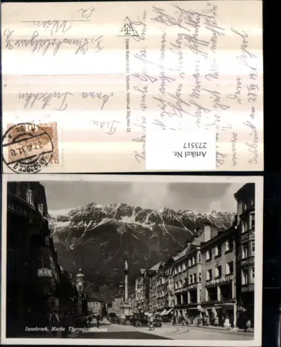 273517,Innsbruck Maria Theresienstraße Straßenansicht Anna-Säule Geschäfte Bergkulisse
