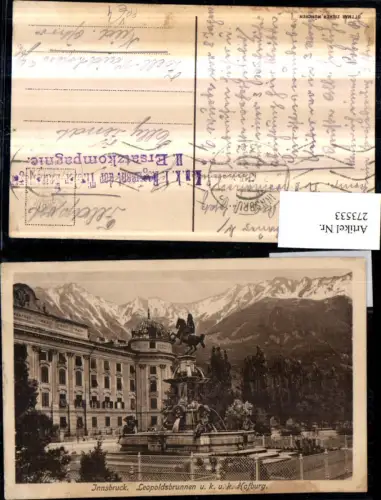 273533,Innsbruck Leopoldsbrunnen Brunnen Hofburg Bergkulisse Feldpost 1. Regiment d. Tiroler Kaiserjäger pub Ottmar Zie