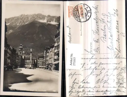 273557,Innsbruck Maria Theresienstraße Straßenansicht geg. Nordkette Anna-Säule Geschäfte Bergkulisse