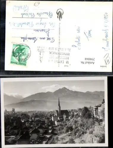 294044,Innsbruck Totale St. Nikolaus m. Nockspitze Bergkulisse 18. Export u. Mustermesse 1950