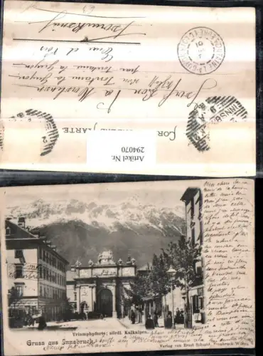 294070,Innsbruck Triumphpforte Straßenansicht Bergkulisse