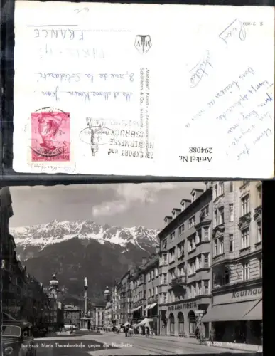 294088,Innsbruck Maria Theresienstraße Geschäfte Annasäule m. Nordkette Bergkulisse