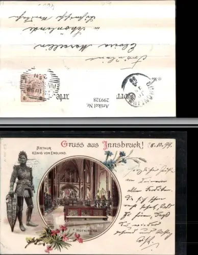 299328,Litho AK Gruß aus Innsbruck Hofkirche Passepartout Arthur König von England Statue