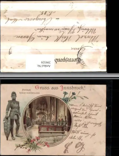 299329,Litho AK Gruß aus Innsbruck Hofkirche Passepartout Arthur König von England Statue