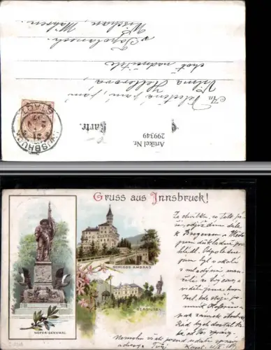 299349,Litho AK Innsbruck Hofer-Denkmal Berg Isel Schloss Ambras Mehrbildkarte