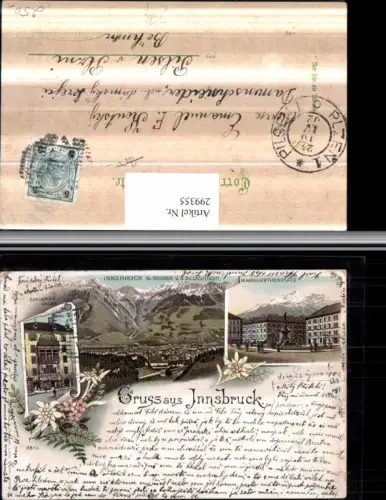 299355,Litho AK Innsbruck Totale Goldenes Dachl Margarethenplatz Brunnen Mehrbildkarte