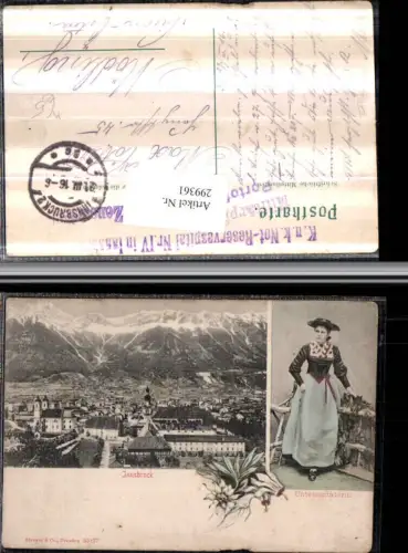299361,Innsbruck Totale Bergkulisse Unterinntalerin Tracht Mehrbildkarte pub Stengel e Co 35177