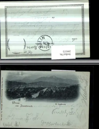 299373,Mond Litho AK Gruß aus Innsbruck Totale Bergkulisse pub Carl Otto Hayd 8166