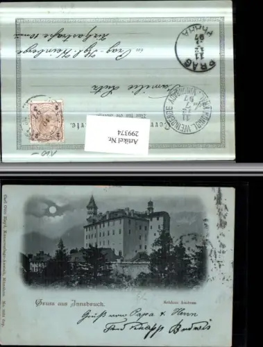 299374,Mond Litho AK Gruß aus Innsbruck Schloss Ambras pub Carl Otto Hayd 8164